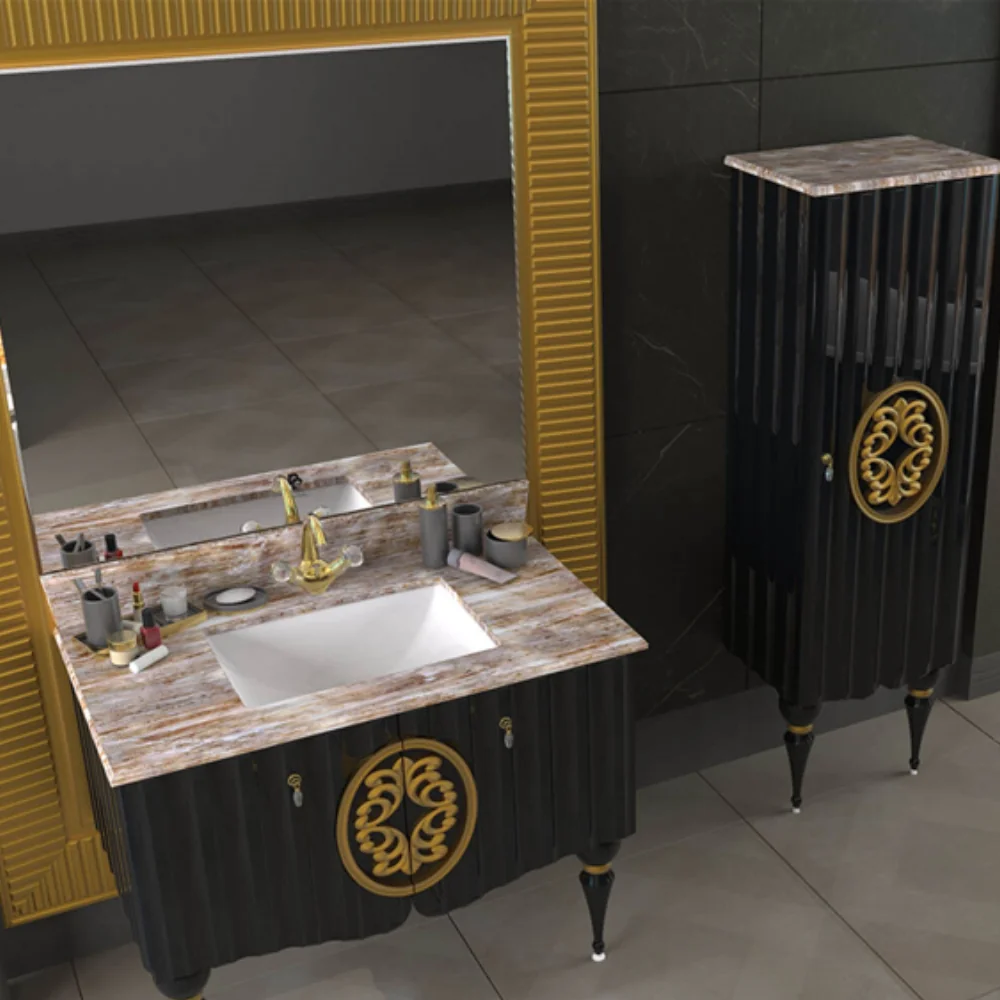 Set Mobilier Baie Pierre Cardin Louvre 3 Piese Negru 145 Cm