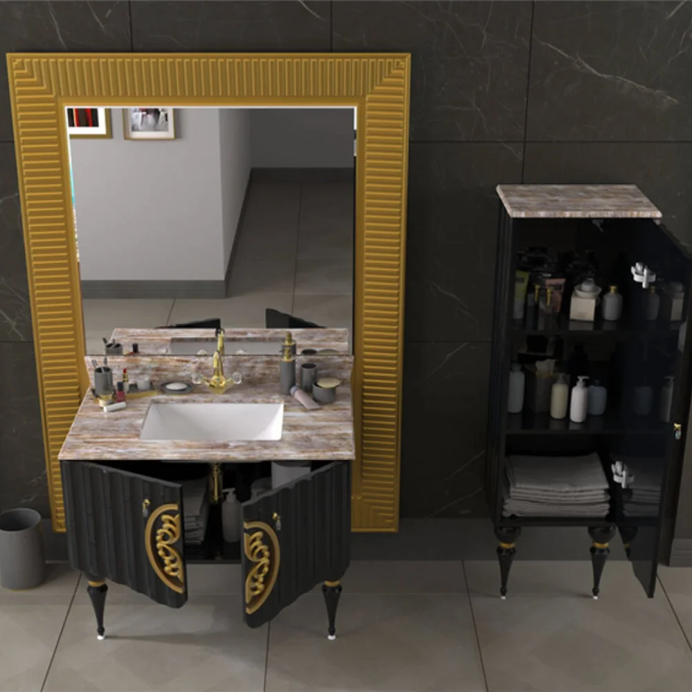 Set Mobilier Baie Pierre Cardin Louvre 3 Piese Negru 145 Cm