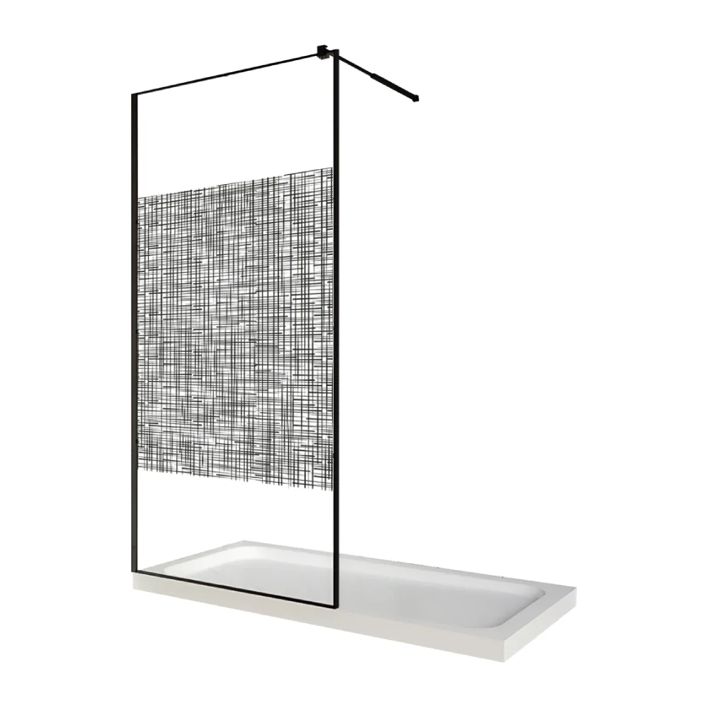 Paravan Dus Walk In / Perete Dus Sticlă Cu Model Lines 104 8 mm Profil Negru Mat Tija Extensibilă 100 x 200 cm