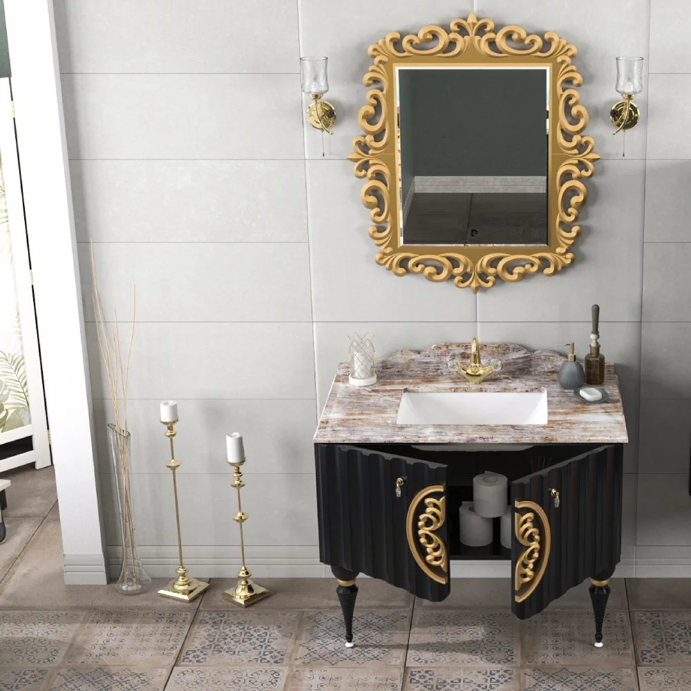 Set Mobilier Baie Pierre Cardin Moma 3 Piese Negru 106 cm