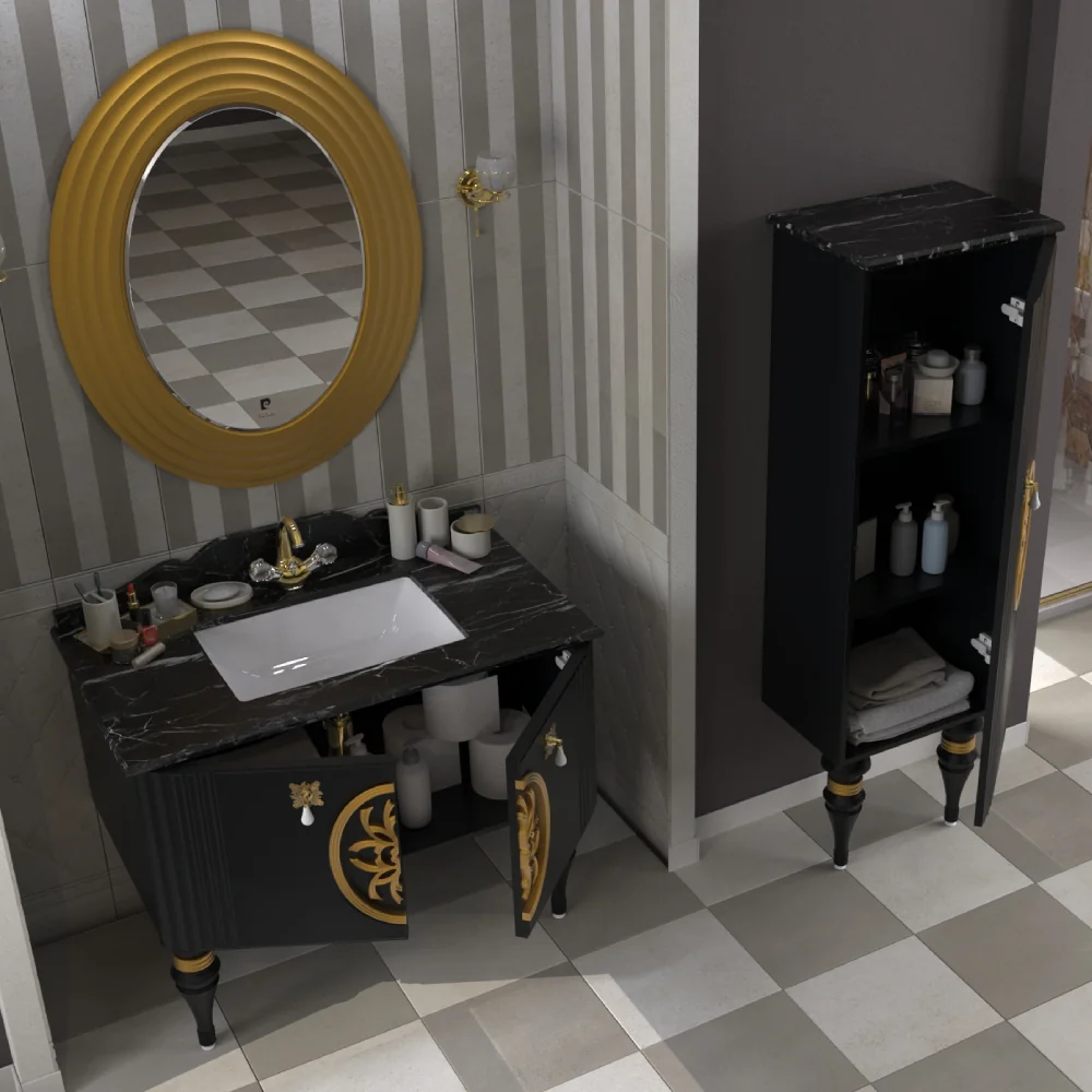 Set Mobilier Baie Pierre Cardin Tate 3 Piese Negru 102 Cm