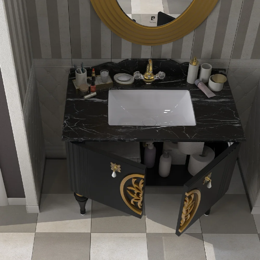 Set Mobilier Baie Pierre Cardin Tate 3 Piese Negru 102 Cm