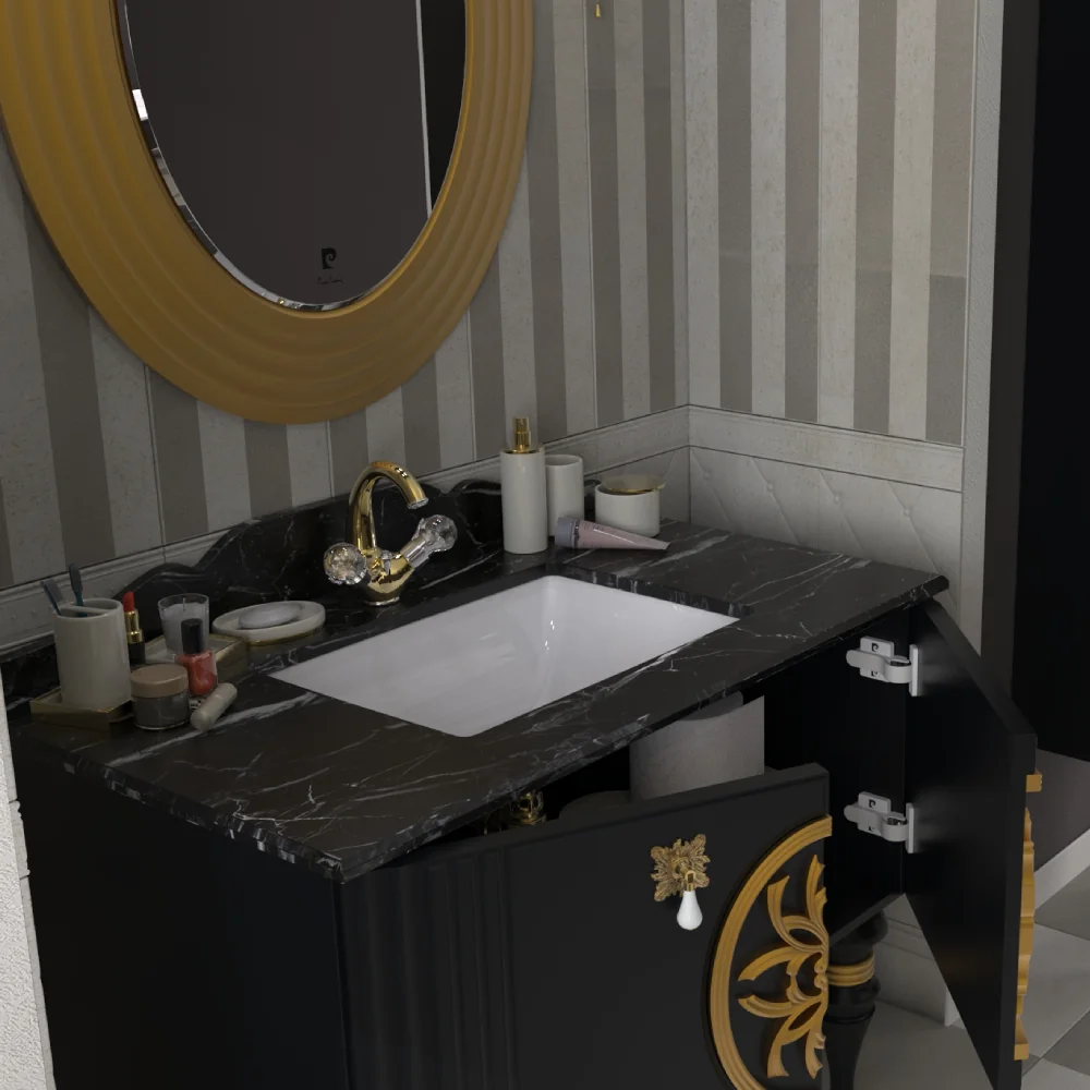 Set Mobilier Baie Pierre Cardin Tate 3 Piese Negru 102 Cm