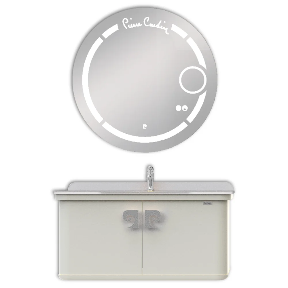 Set Mobilier Baie Pierre Cardin Eva LED Suspendat 3 Piese Alb-Argintiu 101 cm