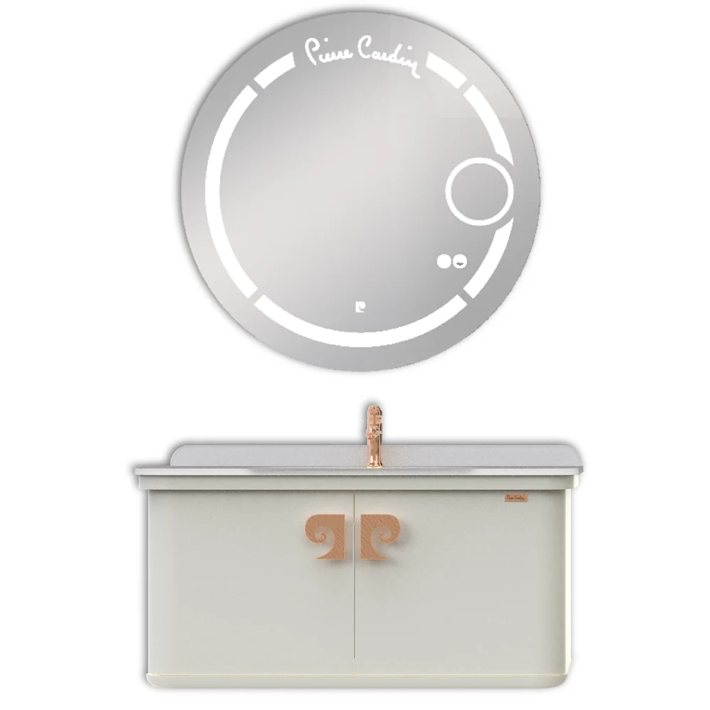 Set Mobilier Baie Pierre Cardin Eva LED Suspendat 3 Piese Alb-Aramiu 101 cm