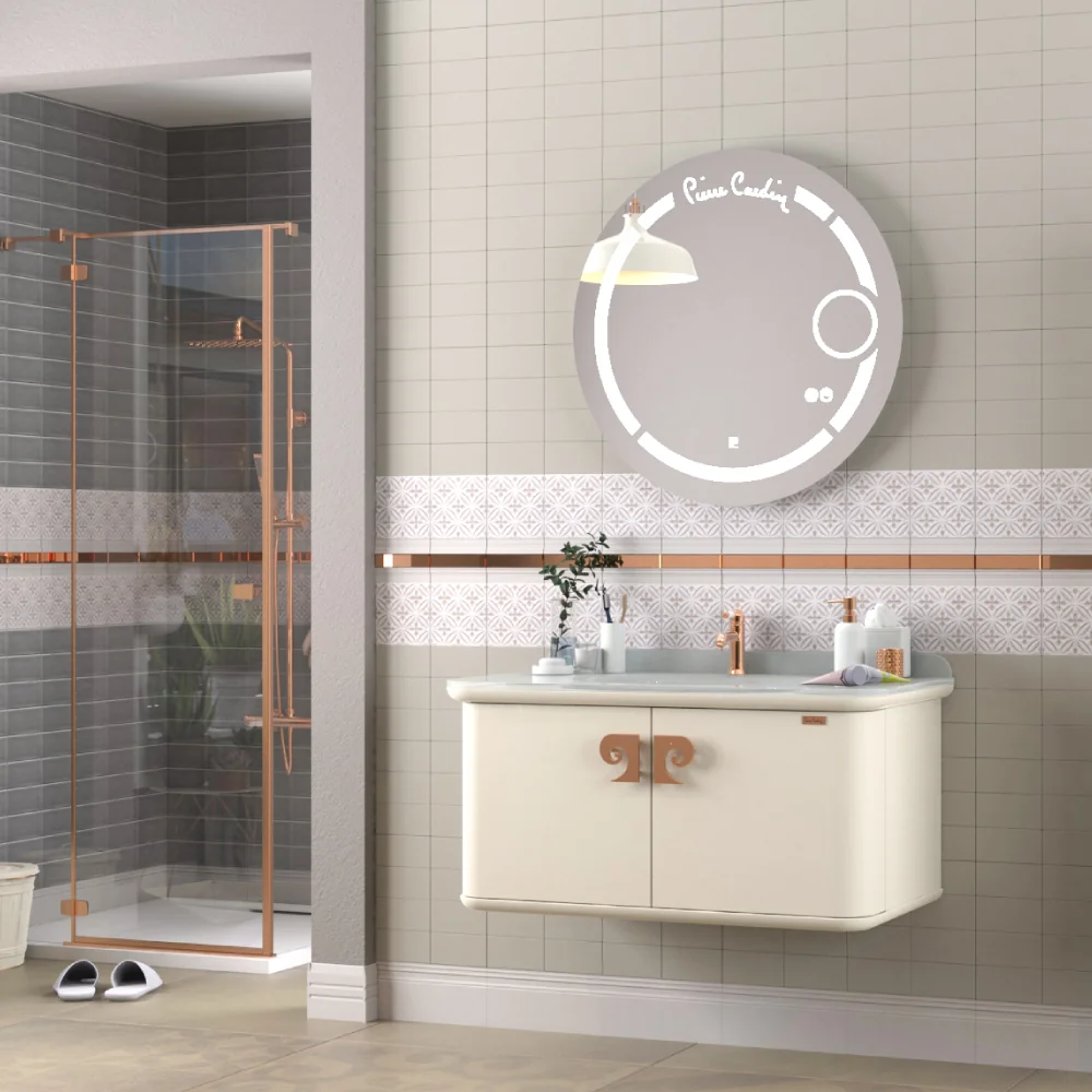 Set Mobilier Baie Pierre Cardin Eva LED Suspendat 3 Piese Alb-Aramiu 101 cm