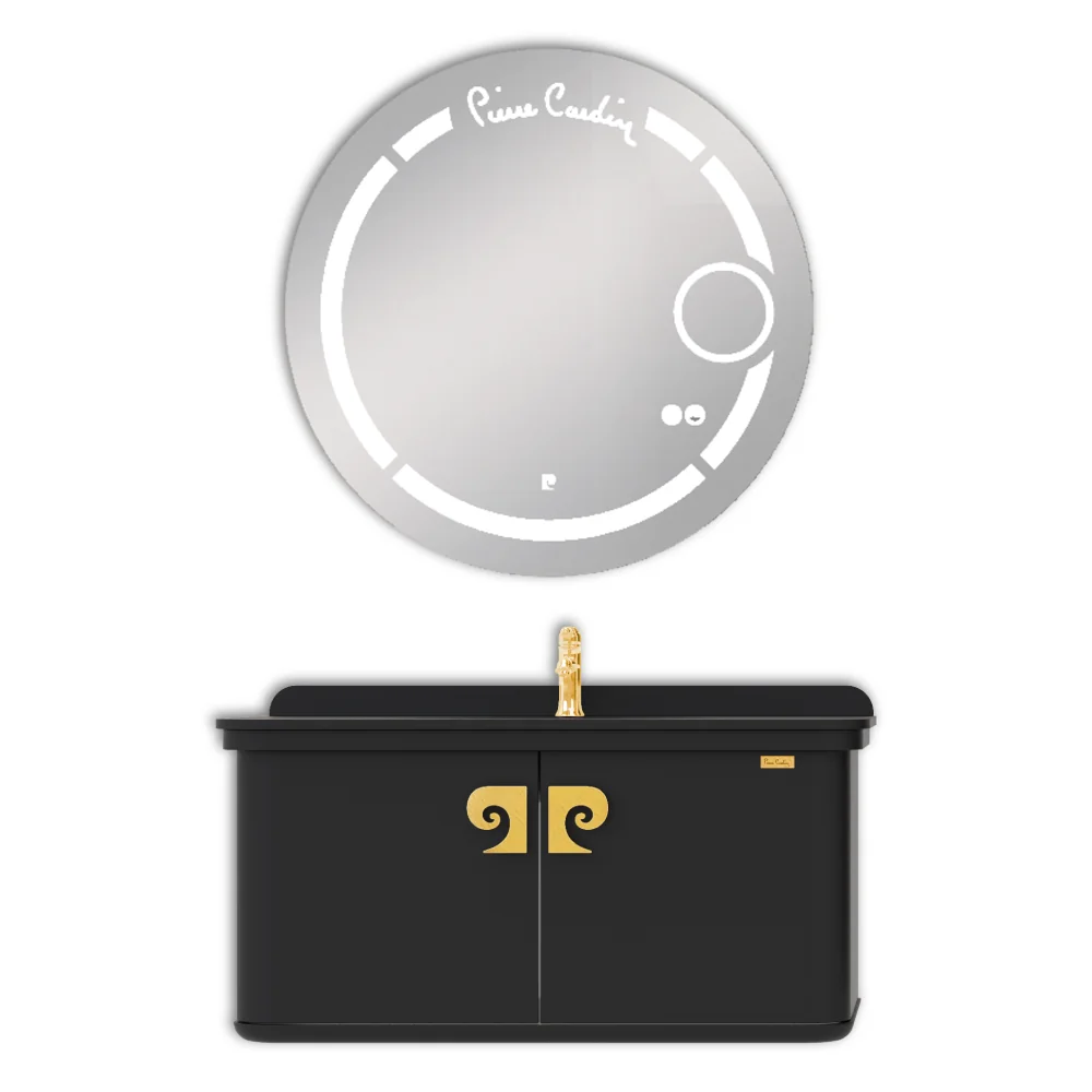 Set Mobilier Baie Pierre Cardin Eva LED Suspendat 3 Piese Negru-Auriu 101 cm