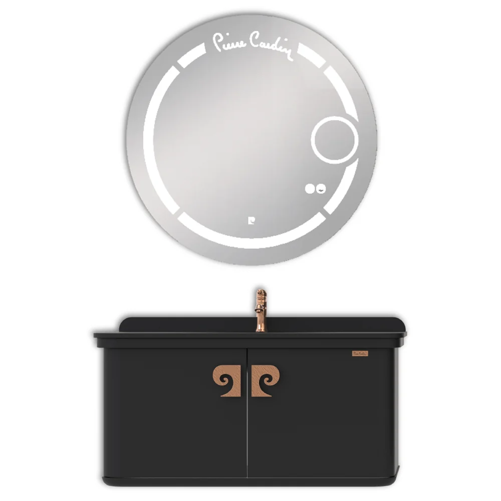 Set Mobilier Baie Pierre Cardin Eva LED Suspendat 3 Piese Negru-Aramiu 101 cm