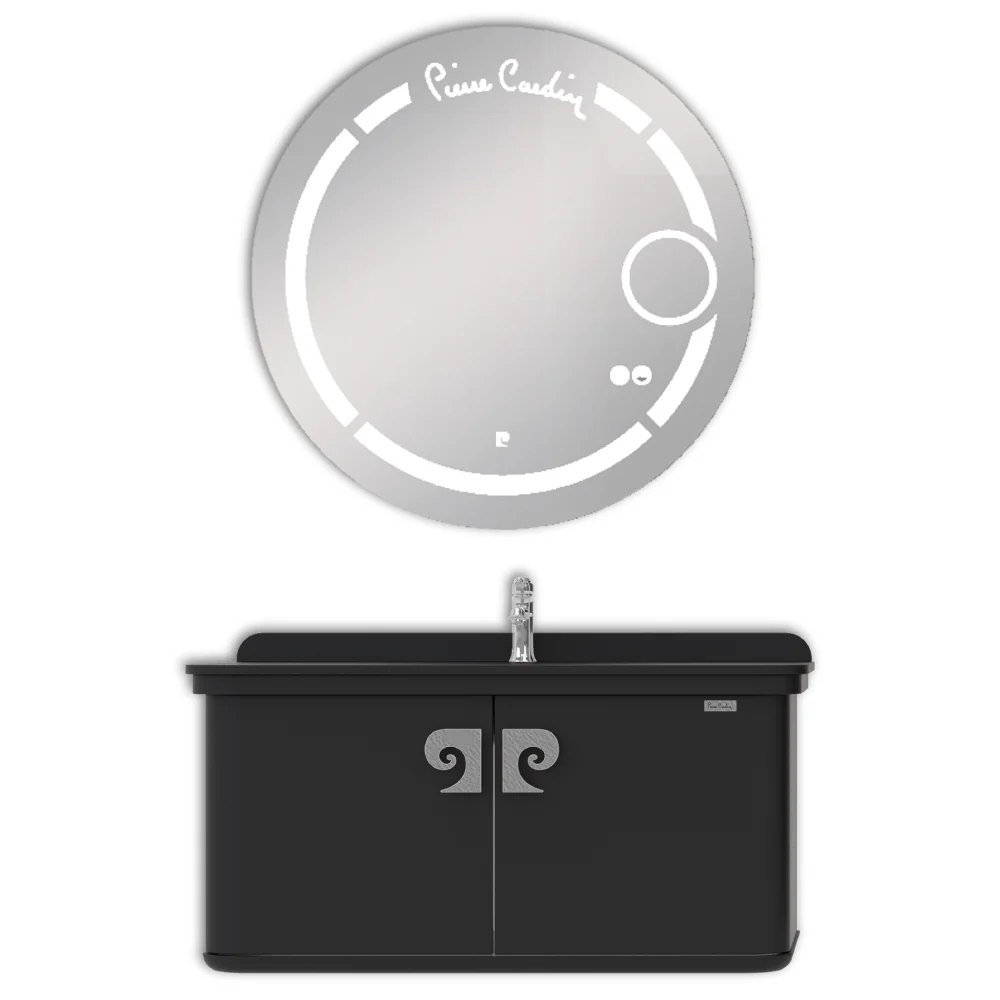 Set Mobilier Baie Pierre Cardin Eva LED Suspendat 3 Piese Negru-Argintiu 101 Cm