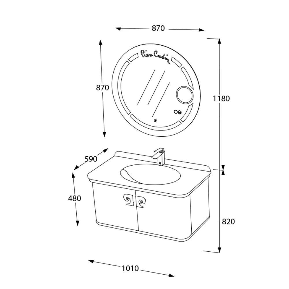 Set Mobilier Baie Pierre Cardin Eva LED Suspendat 3 Piese Negru-Argintiu 101 Cm