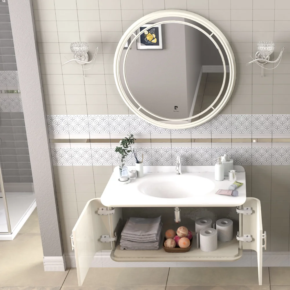 Set Mobilier Baie Pierre Cardin Eva Suspendat 3 Piese Alb-Argintiu Mat 101 Cm