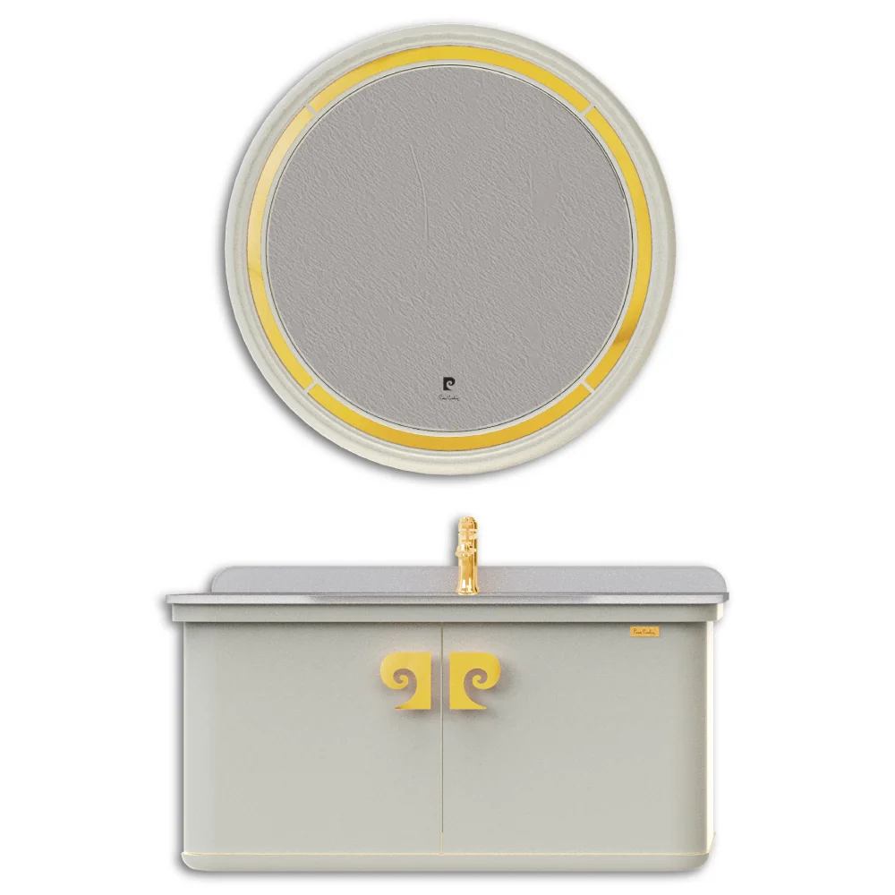 Set Mobilier Baie Pierre Cardin Eva Suspendat 3 Piese Alb-Auriu Mat 101 cm