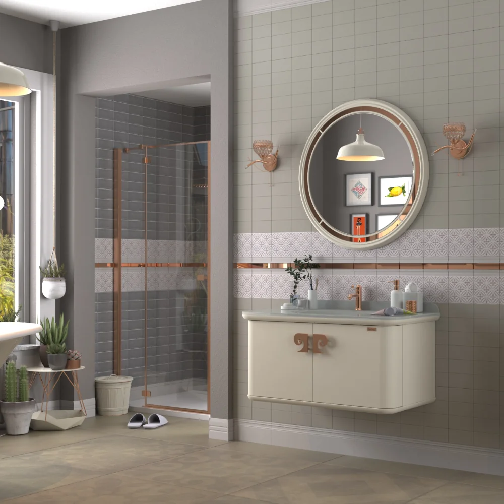 Set Mobilier Baie Pierre Cardin Eva Suspendat 3 Piese Alb-Aramiu Mat 101 Cm