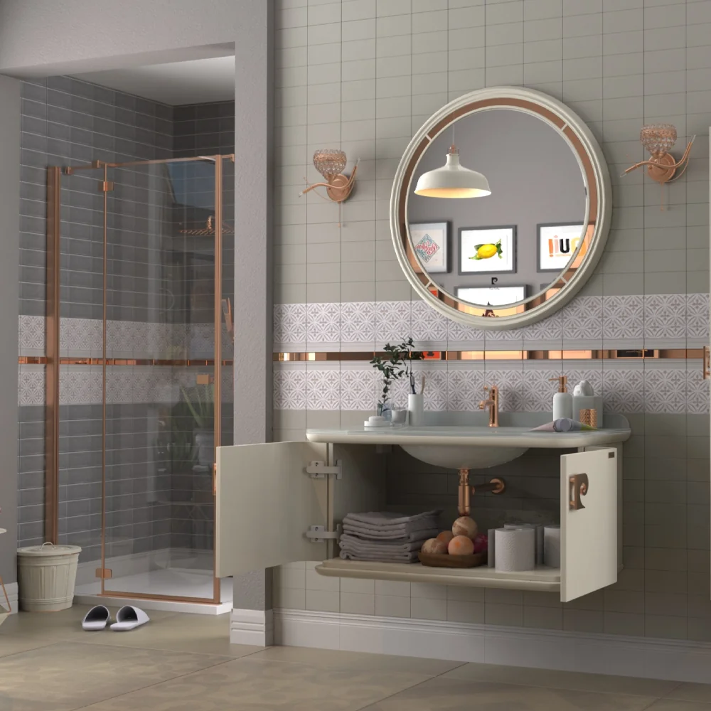 Set Mobilier Baie Pierre Cardin Eva Suspendat 3 Piese Alb-Aramiu Mat 101 Cm