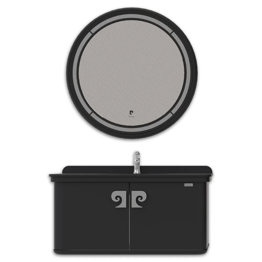 Set Mobilier Baie Pierre Cardin Eva Suspendat 3 Piese Negru-Argintiu Mat 101 Cm