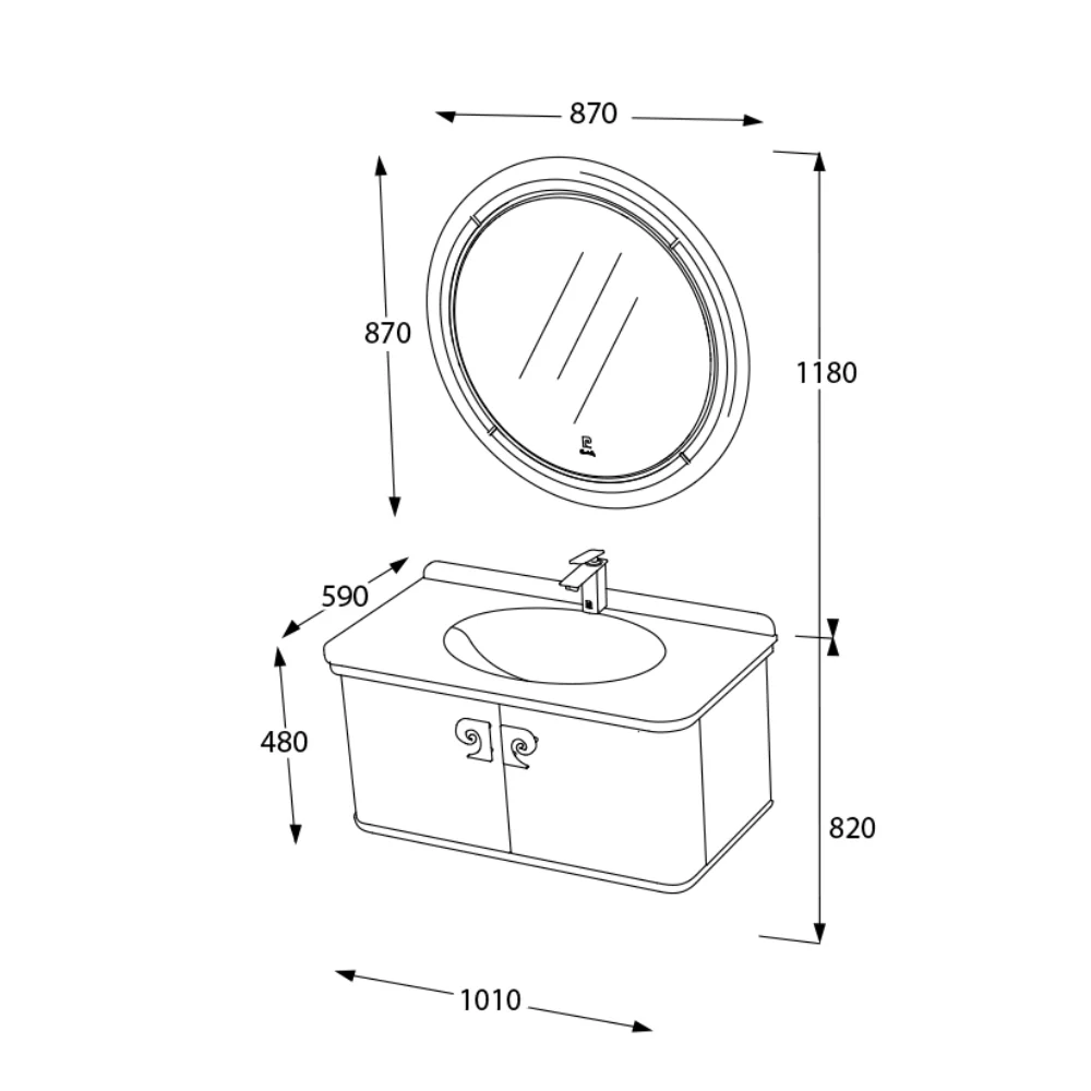 Set Mobilier Baie Pierre Cardin Eva Suspendat 3 Piese Negru-Argintiu Mat 101 Cm
