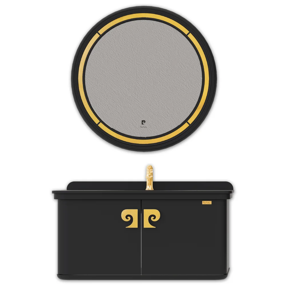 Set Mobilier Baie Pierre Cardin Eva Suspendat 3 Piese Negru-Auriu Mat 101 Cm