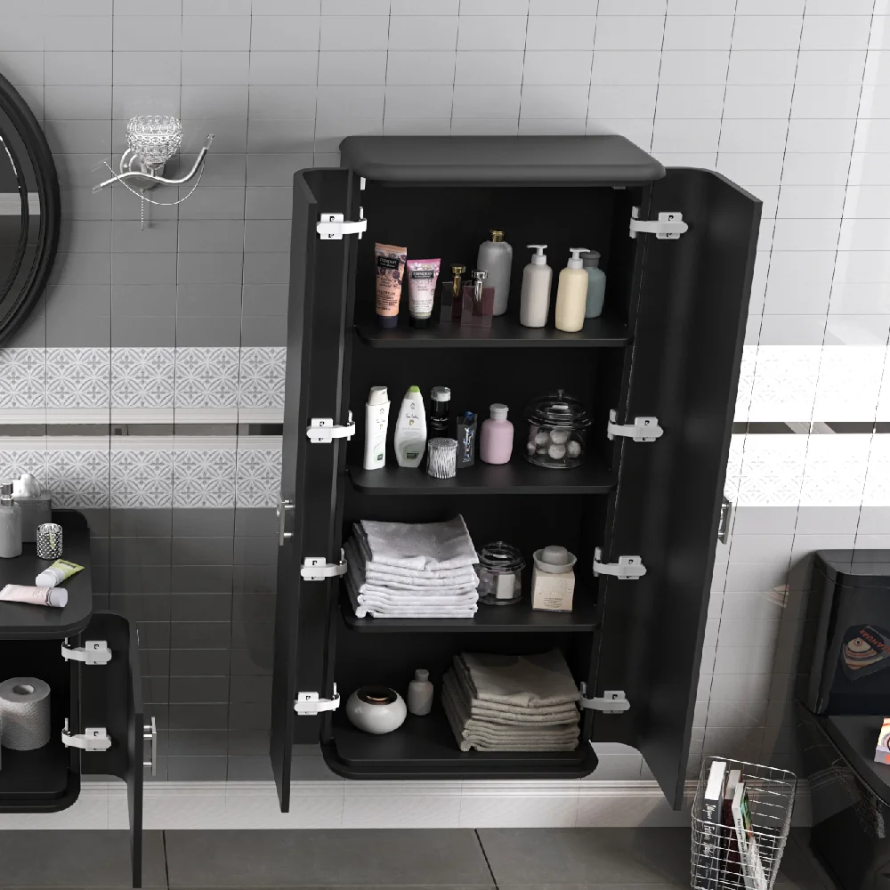 Dulap Baie Suspendat Dublu Pierre Cardin Eva Negru-Argintiu Mat 64x146 cm