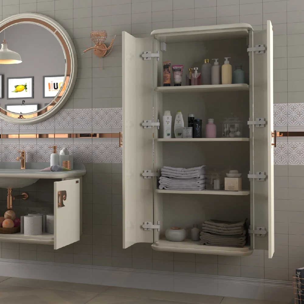 Dulap Baie Suspendat Dublu Pierre Cardin Eva Alb-Aramiu Mat 64x146 Cm