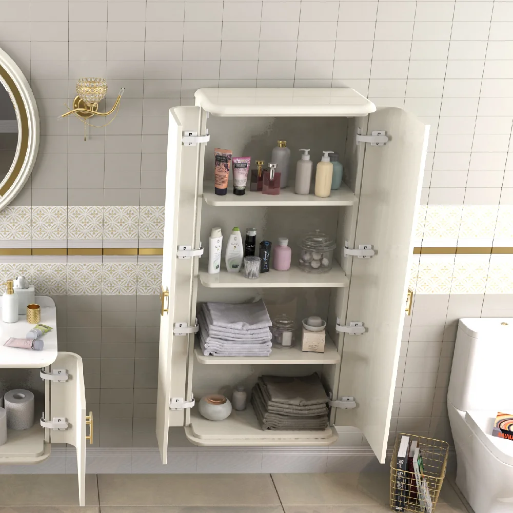 Dulap Baie Suspendat Dublu Pierre Cardin Eva Alb-Auriu Mat 64x146 cm