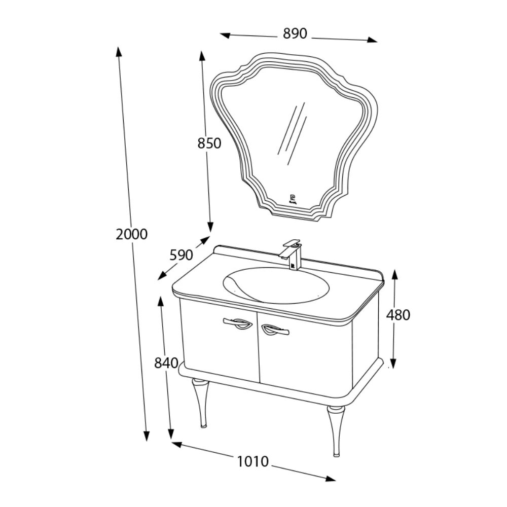 Set Mobilier Baie Pierre Cardin Angelica 3 Piese Alb Perlat 101 Cm