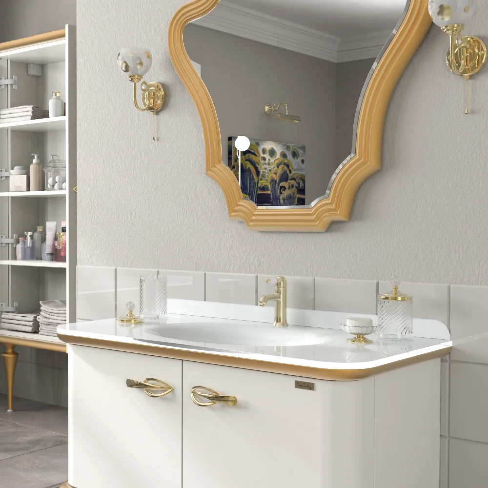 Set Mobilier Baie Pierre Cardin Angelica 3 Piese Alb Perlat 101 Cm