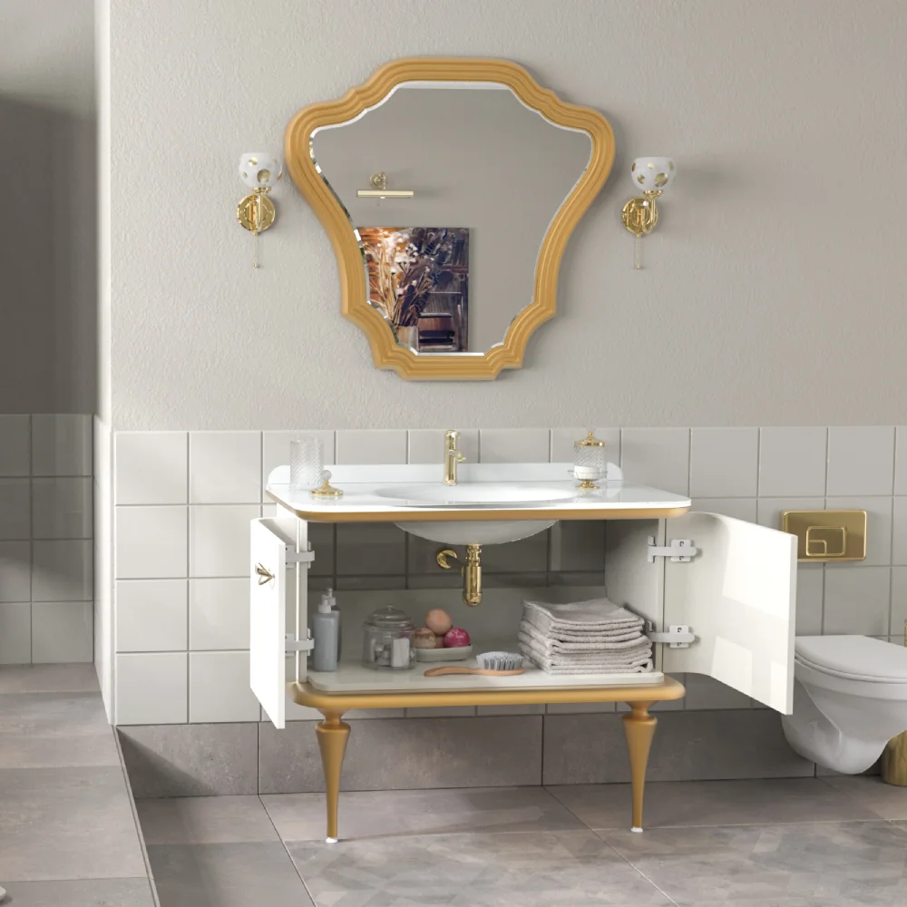 Set Mobilier Baie Pierre Cardin Angelica 3 Piese Alb Perlat 101 Cm