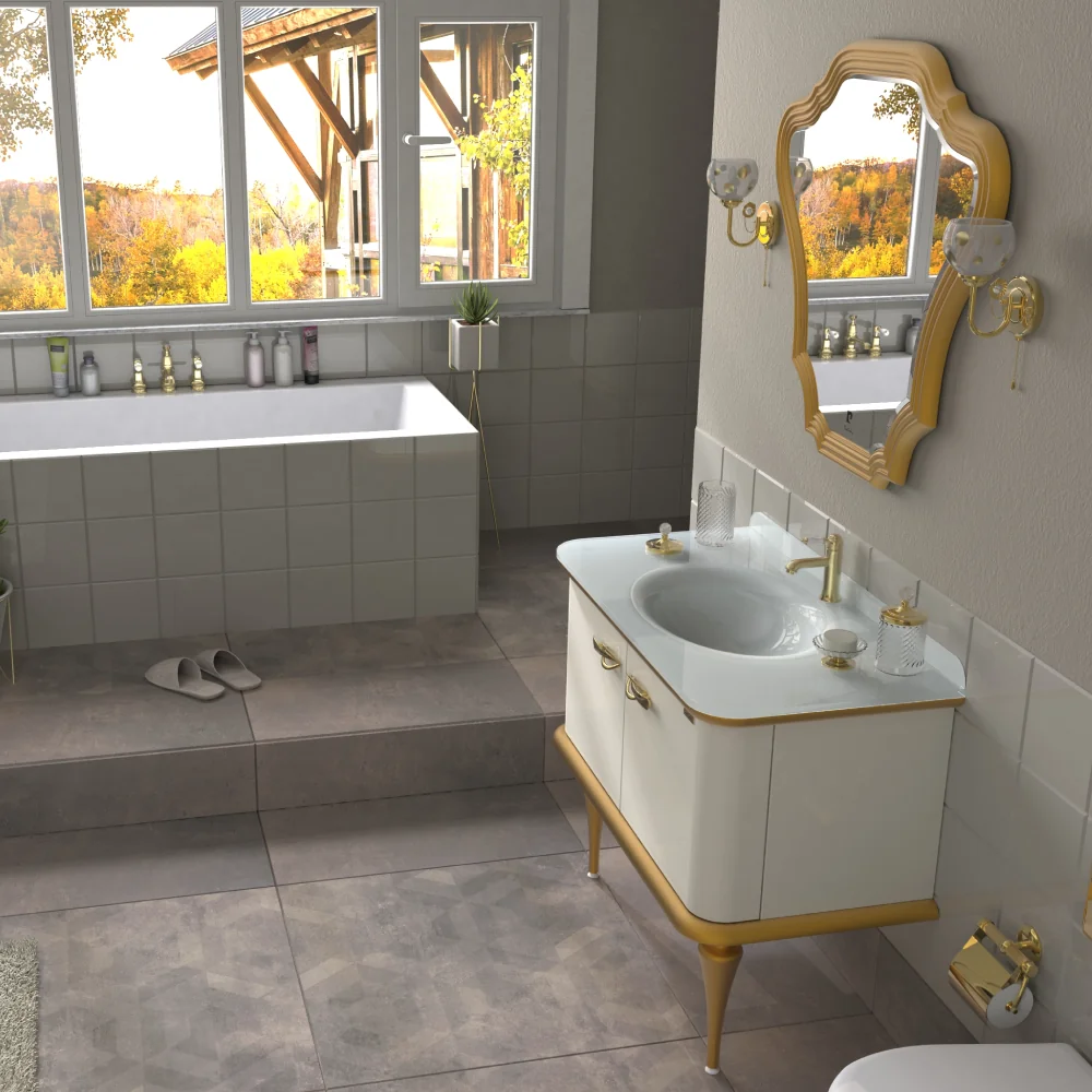 Set Mobilier Baie Pierre Cardin Angelica 3 Piese Alb Perlat 101 Cm