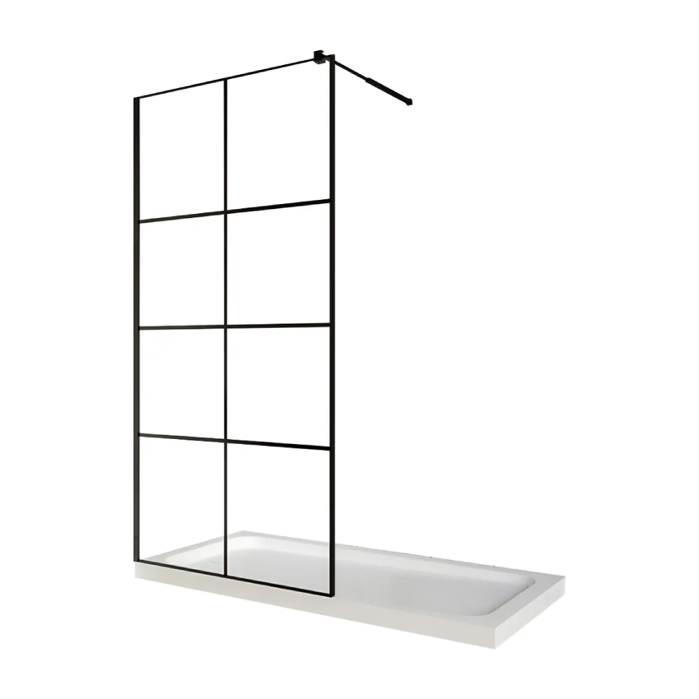 Paravan Dus Walk In / Perete Dus Sticla Cu Model Windows 101 6 mm Profil Negru Mat Tija Extensibila 100 x 200 cm