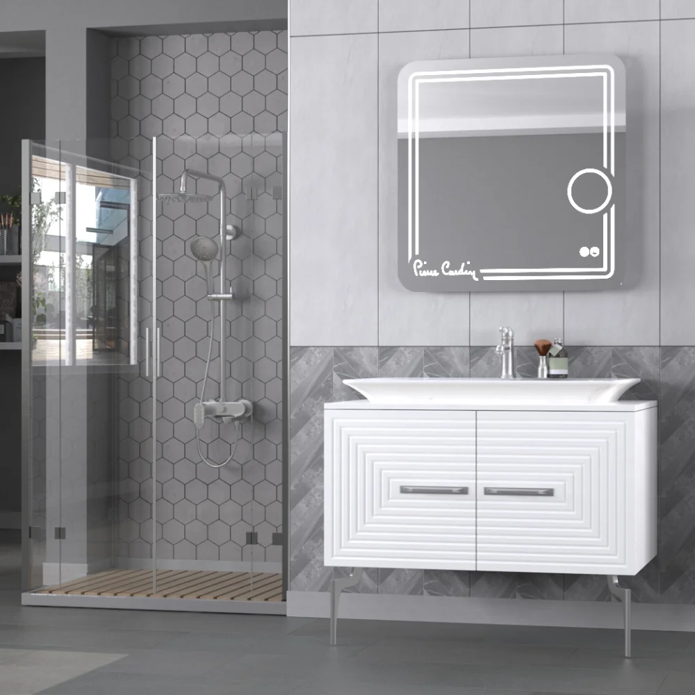 Set Mobilier Baie Pierre Cardin Halley 3 Piese Alb-Argintiu 100 Cm