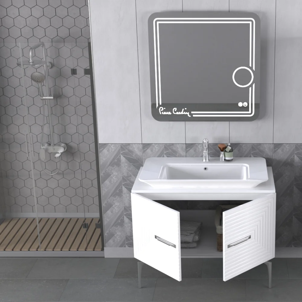 Set Mobilier Baie Pierre Cardin Halley 3 Piese Alb-Argintiu 100 Cm