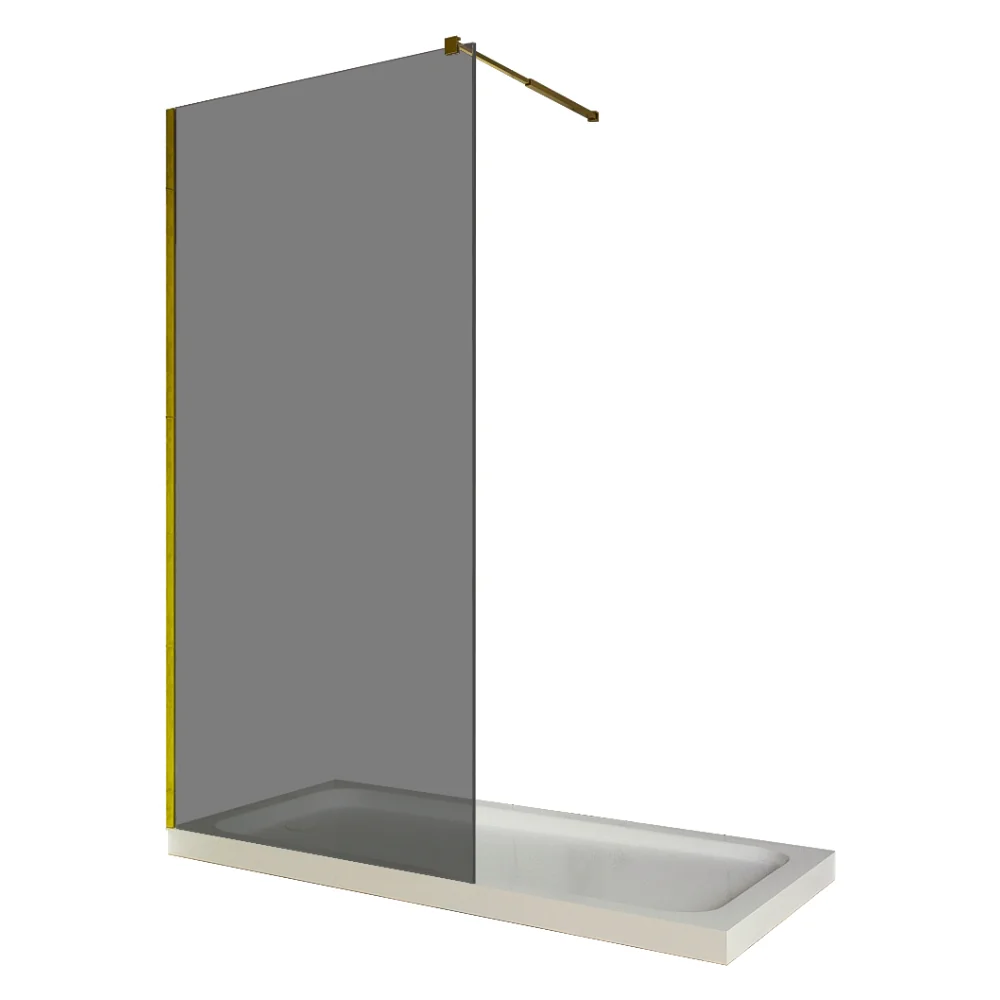 Paravan Dus Walk In / Perete Dus Sticla Fumurie 6 mm Profil Auriu Tija Extensibila 120 x 200 cm