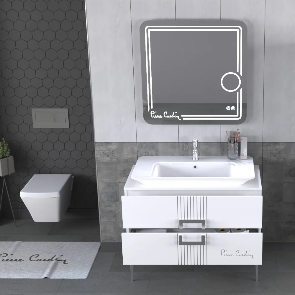 Set Mobilier Baie Pierre Cardin Vega 3 Piese Alb-Argintiu 100 Cm