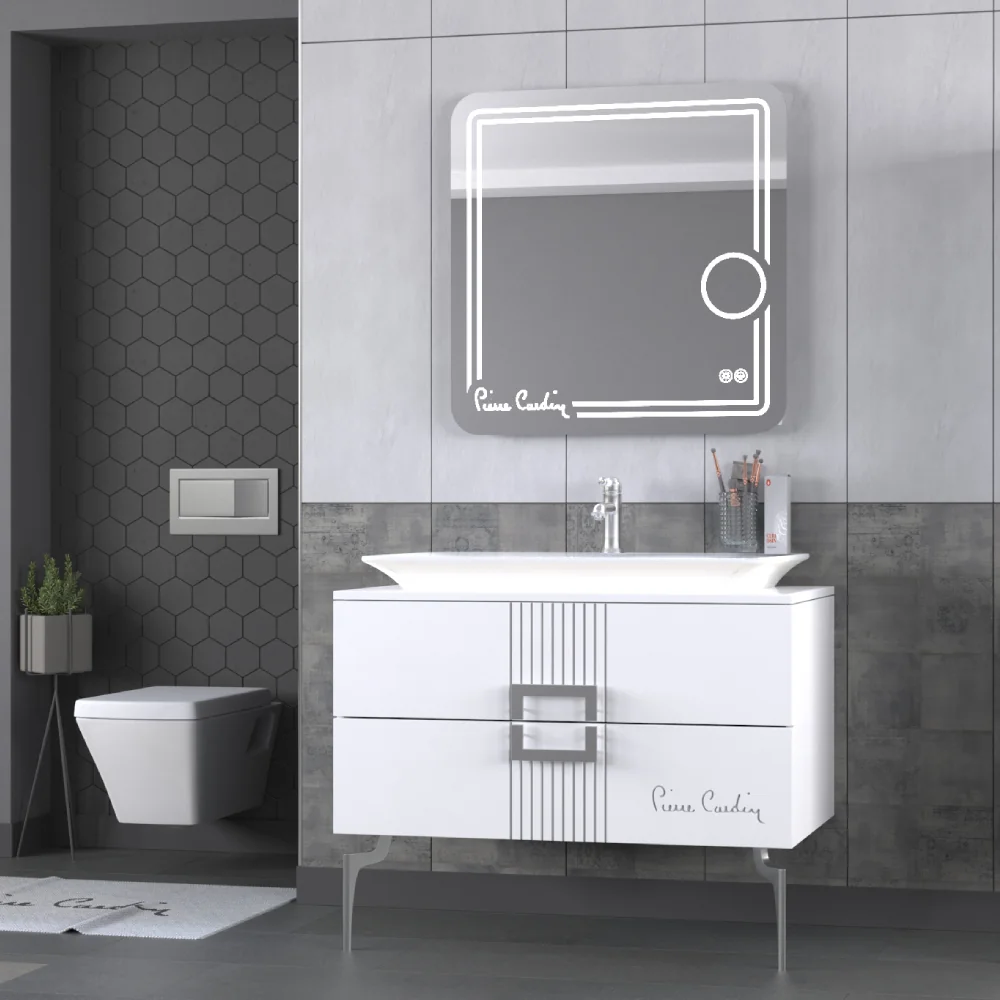 Set Mobilier Baie Pierre Cardin Vega 3 Piese Alb-Argintiu 100 Cm