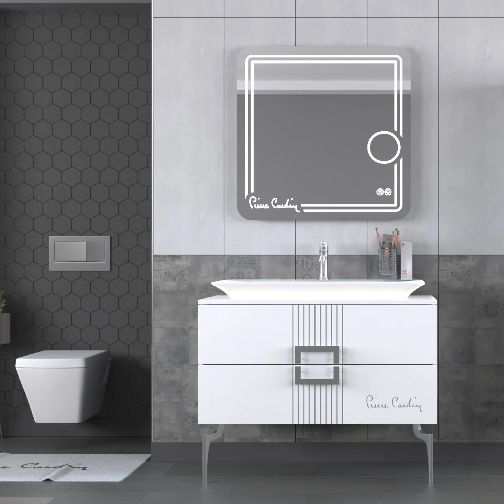 Set Mobilier Baie Pierre Cardin Vega 3 Piese Alb-Argintiu 100 Cm