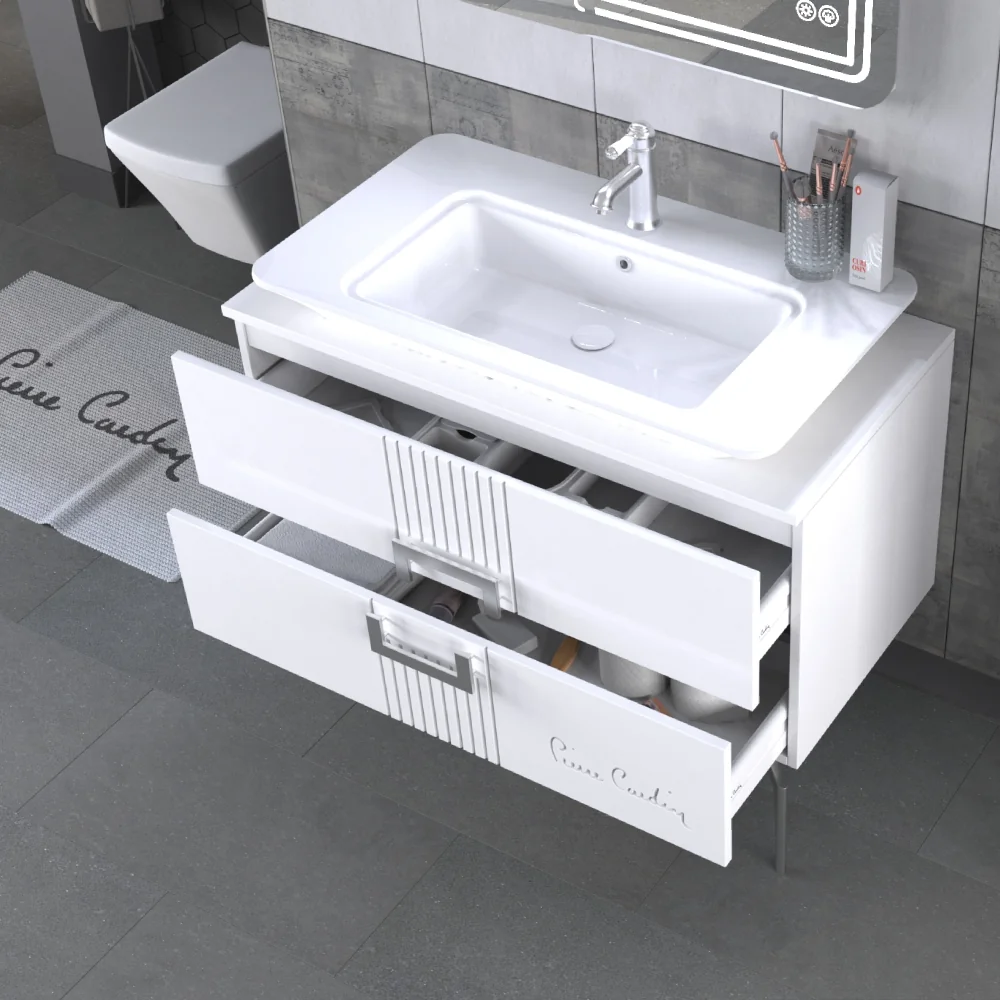 Set Mobilier Baie Pierre Cardin Vega 3 Piese Alb-Argintiu 100 Cm