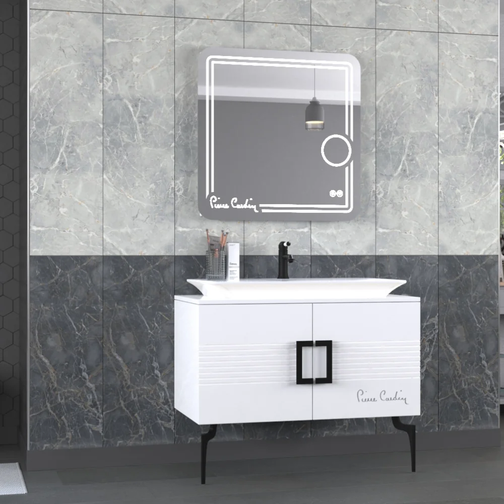 Set Mobilier Baie Pierre Cardin Sirius 3 Piese Alb-Negru 100 cm