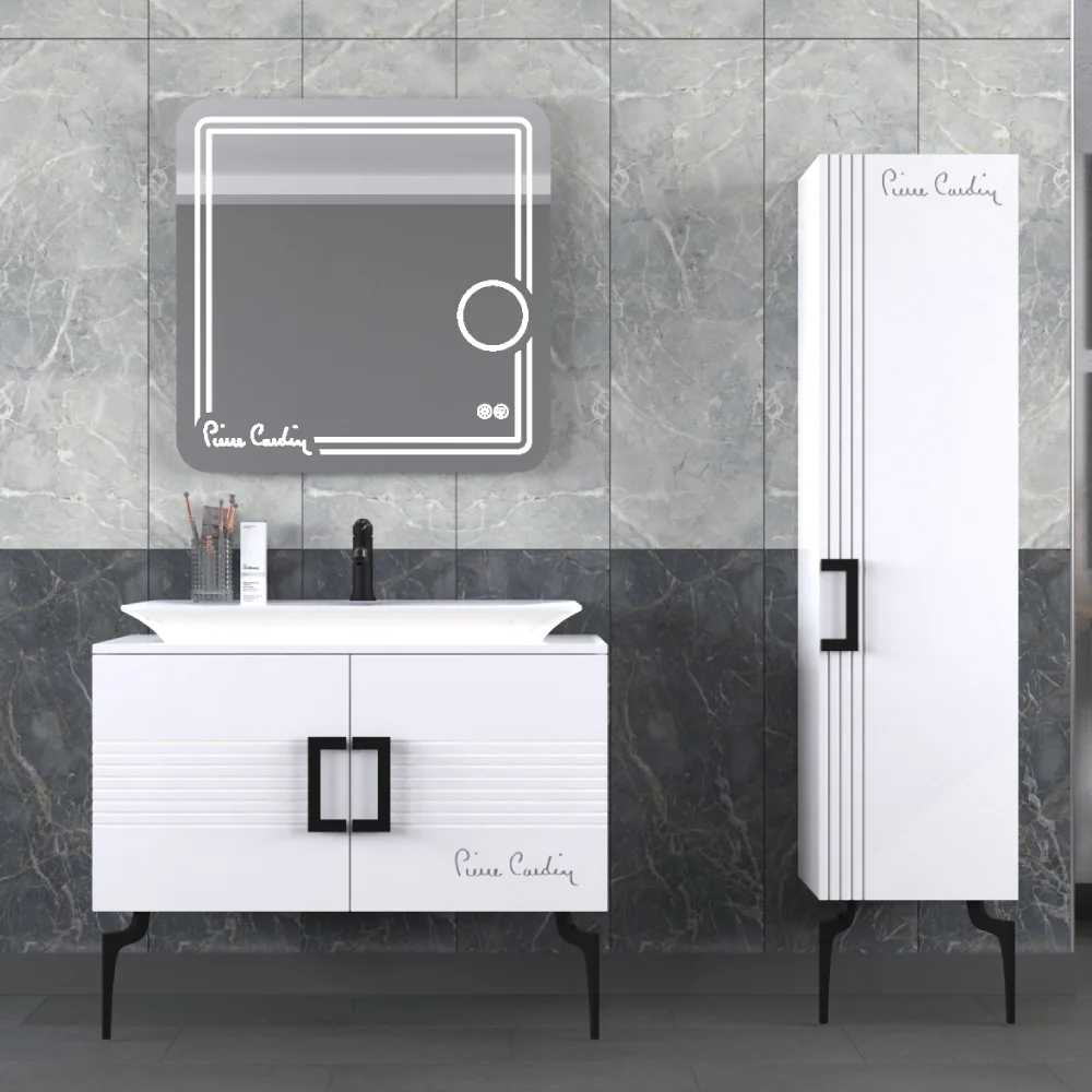 Set Mobilier Baie Pierre Cardin Sirius 3 Piese Alb-Negru 100 cm