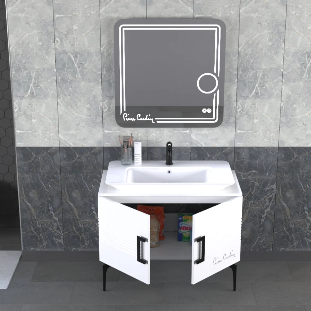 Set Mobilier Baie Pierre Cardin Sirius 3 Piese Alb-Negru 100 cm