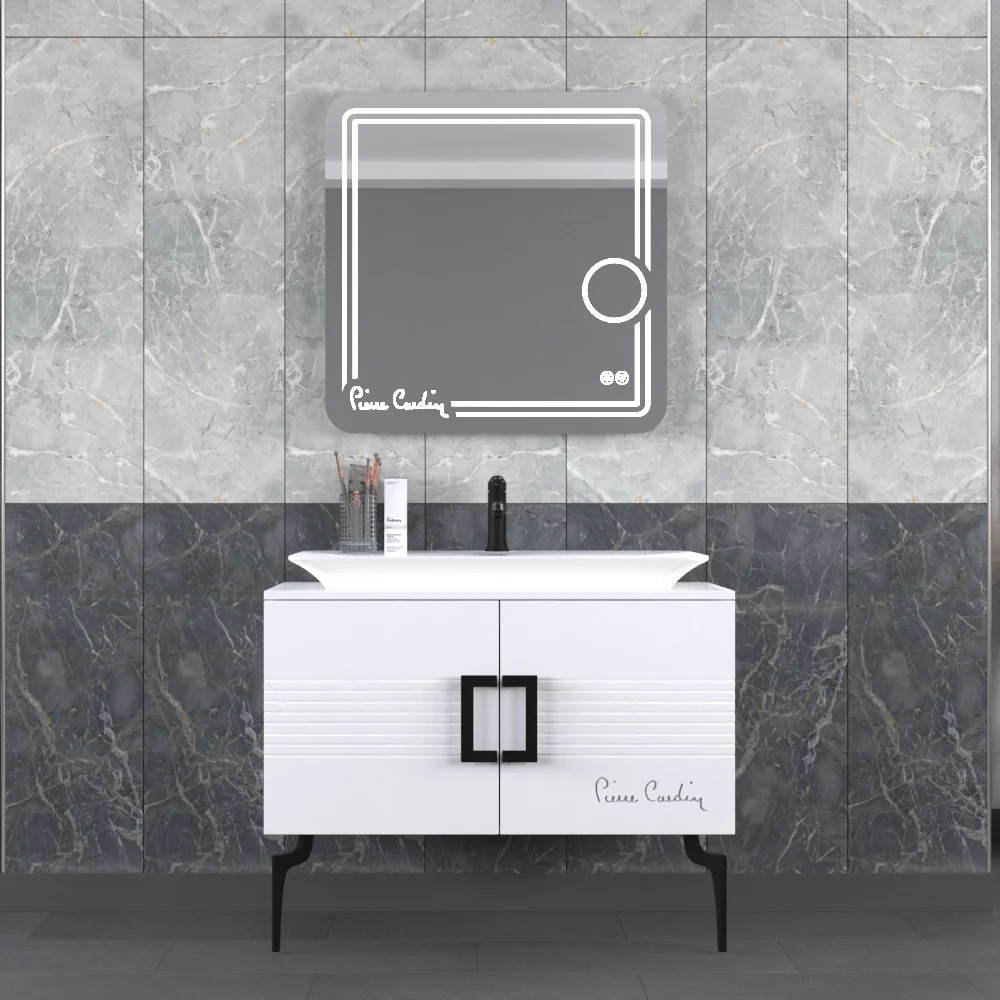 Set Mobilier Baie Pierre Cardin Sirius 3 Piese Alb-Negru 100 cm