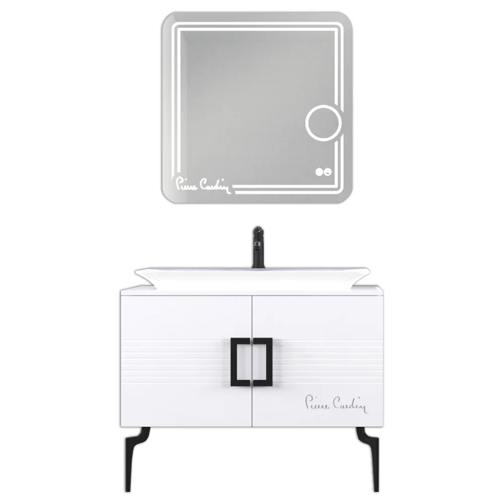 Set Mobilier Baie Pierre Cardin Sirius 3 Piese Alb-Negru 100 cm