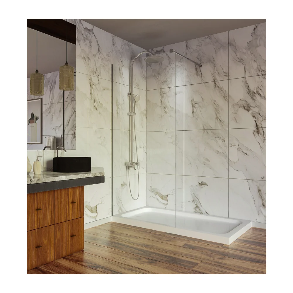 Paravan Dus Walk In / Perete Dus Sticla Transparenta 8 mm Profil Crom Tija Extensibila 100 x 200 cm