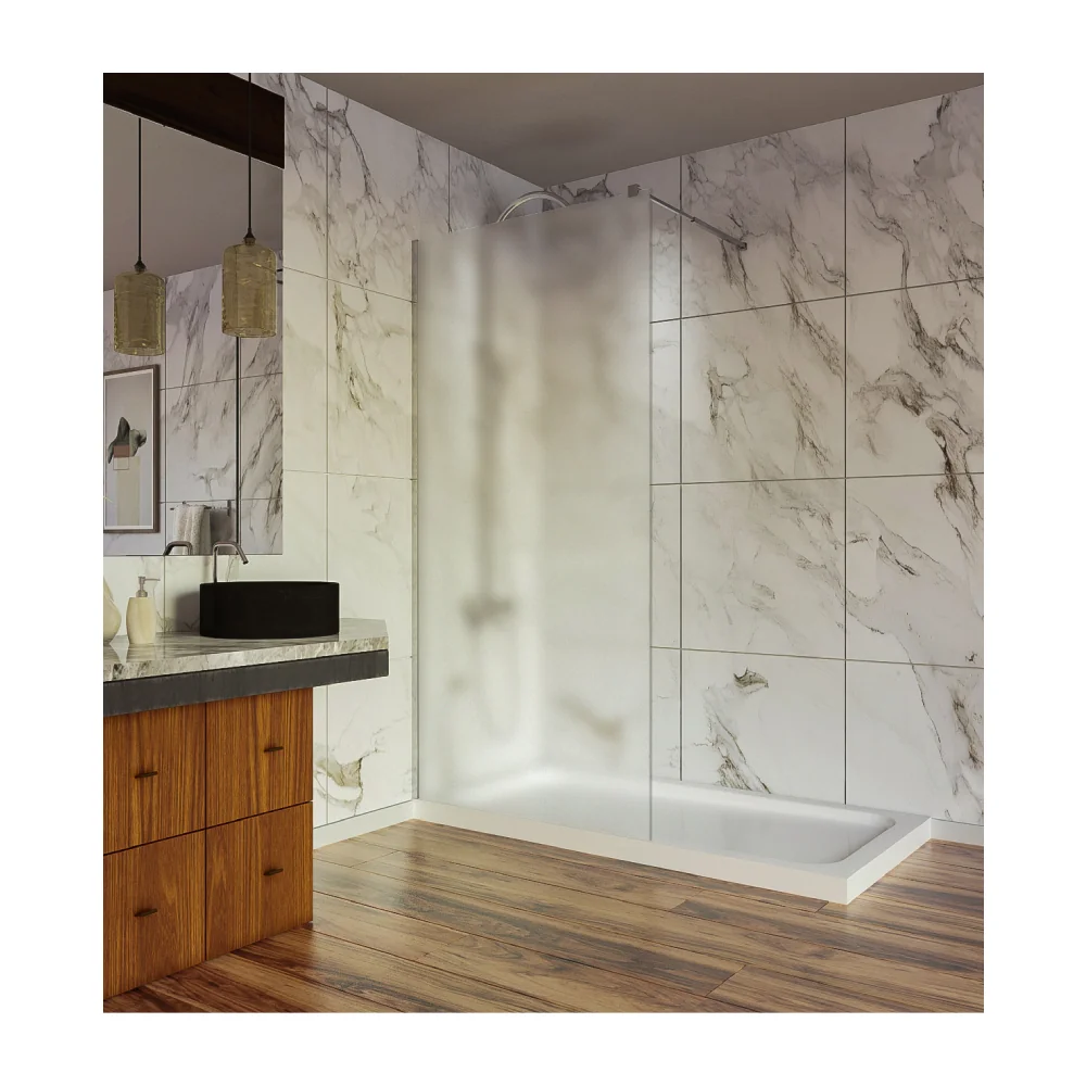 Paravan Dus Walk In / Perete Dus Sticla Sablata 8 mm Profil Crom Tija Extensibila 80 x 200 cm