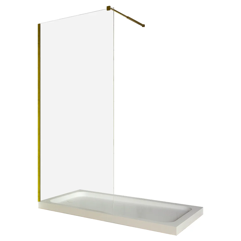 Paravan Dus Walk In / Perete Dus Sticla Transparenta 6 mm Profil Auriu Tija Extensibila 100 x 200 cm