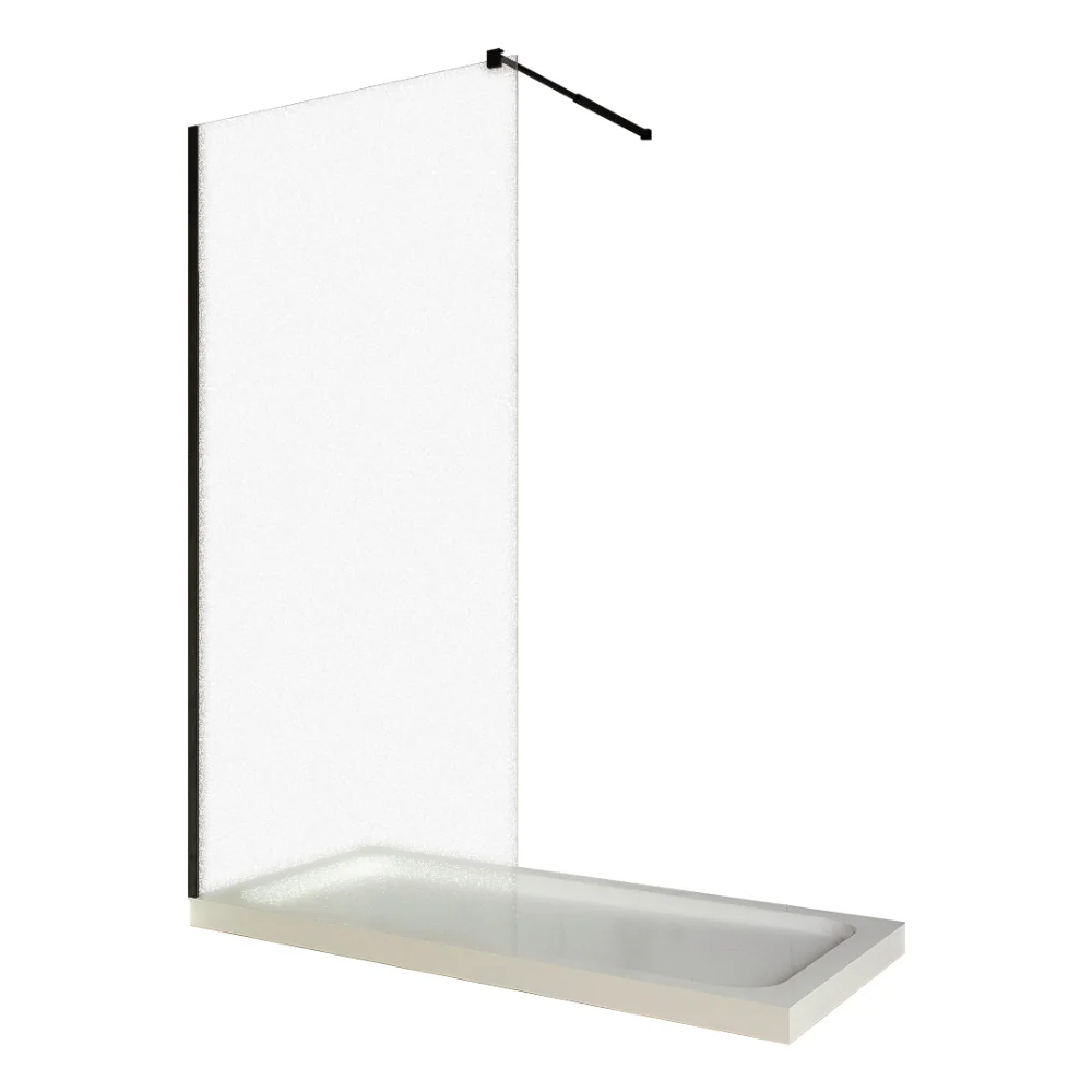 Paravan Dus Walk In / Perete Dus Sticla Sablata 6 mm Profil Negru Mat Tija Extensibila 100 x 200 cm