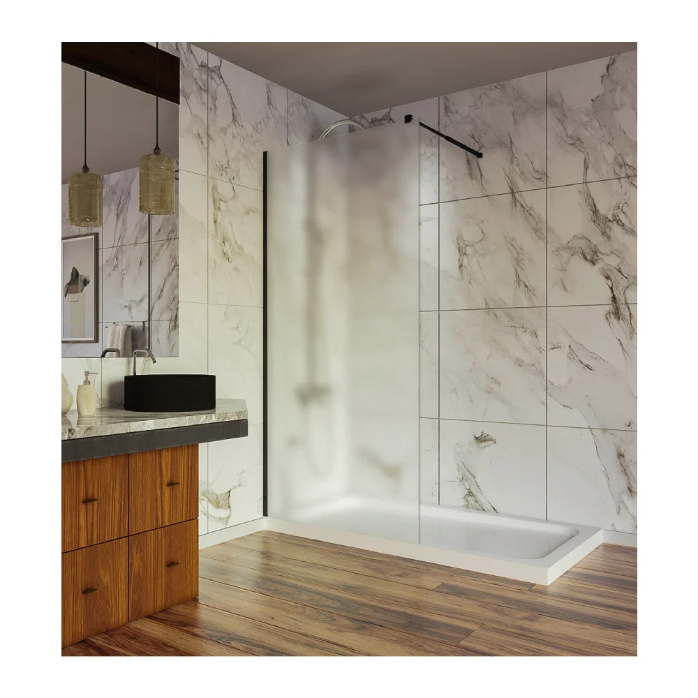 Paravan Dus Walk In / Perete Dus Sticlă Săblată 6 mm Profil Negru Mat Tijă Extensibilă 80 x 200 cm