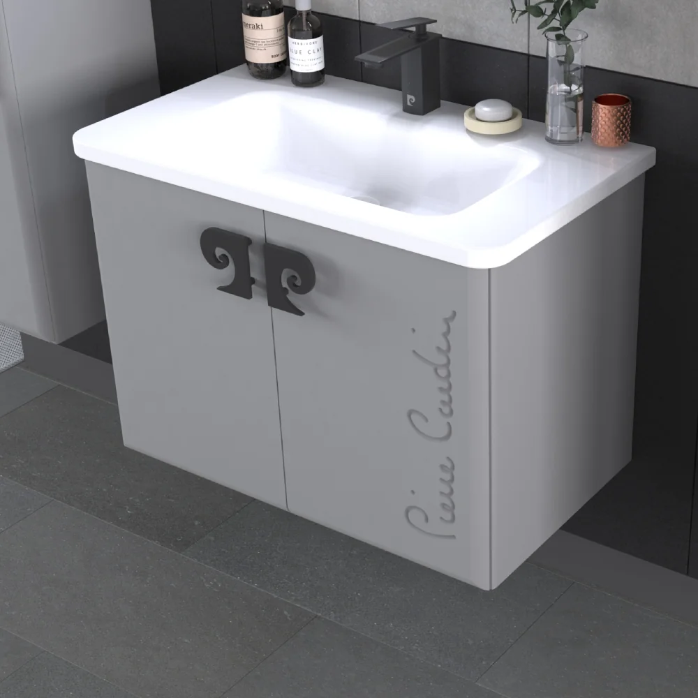 Set Mobilier Baie Pierre Cardin Star LED Suspendat 3 Piese Anthracite 80 Cm