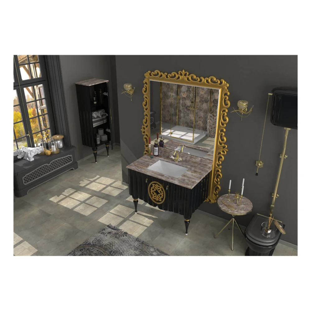 Set Mobilier Baie Pierre Cardin Hagia Sofia 3 Piese Negru 145 cm