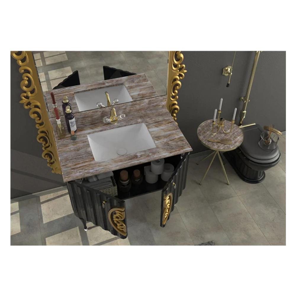 Set Mobilier Baie Pierre Cardin Hagia Sofia 3 Piese Negru 145 cm