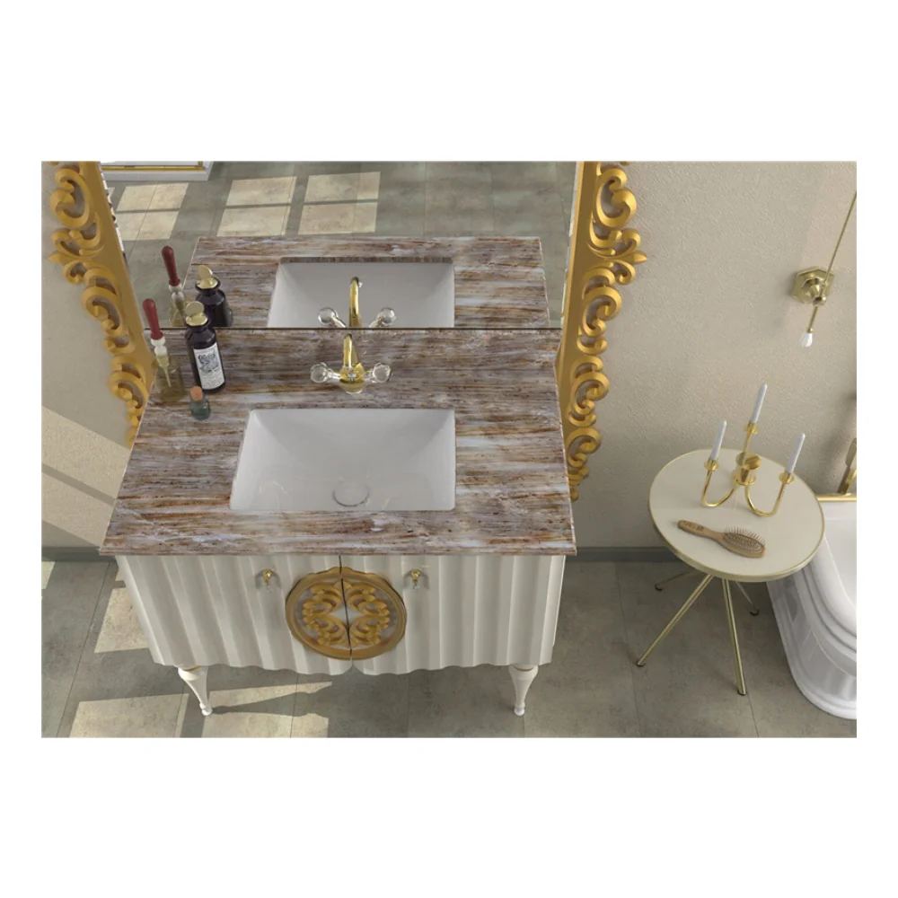 Set Mobilier Baie Pierre Cardin Hagia Sofia 3 Piese Alb Perlat 145 Cm